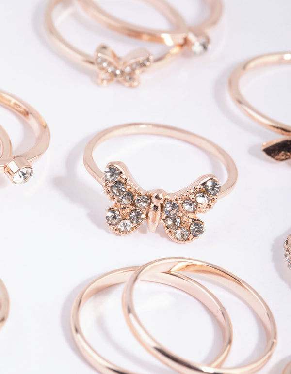 Rose Gold Butterfly Mixed Ring Pack