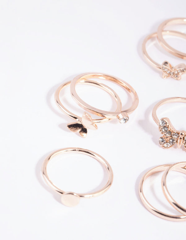 Rose Gold Butterfly Mixed Ring Pack