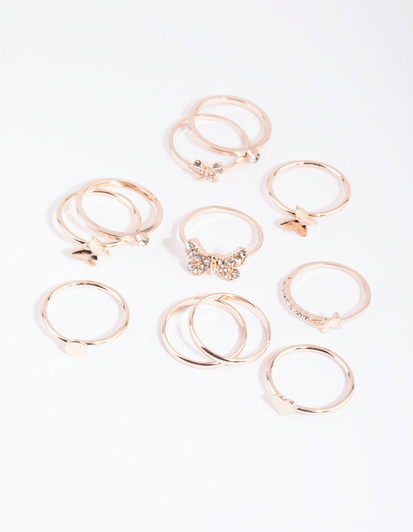 Rose Gold Butterfly Mixed Ring Pack
