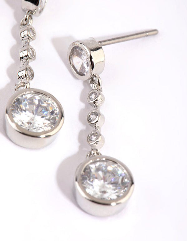 Rhodium Small Bezel Drop Earrings