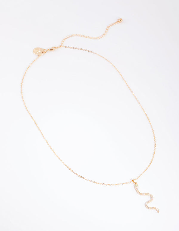 Gold Cubic Zirconia Snake Pendant Necklace