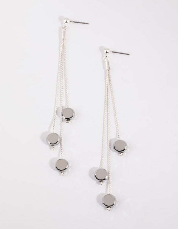 Silver Dodecagon Bead Drop Earrings