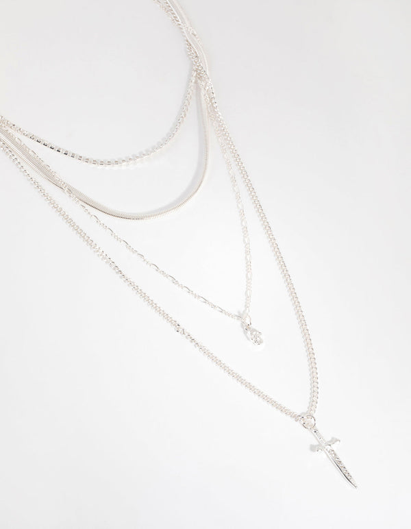Silver Dagger Layered Necklace