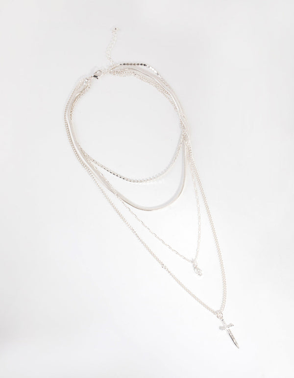 Silver Dagger Layered Necklace