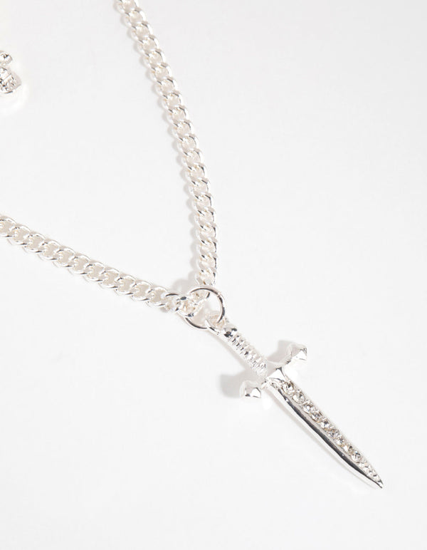 Silver Dagger Layered Necklace