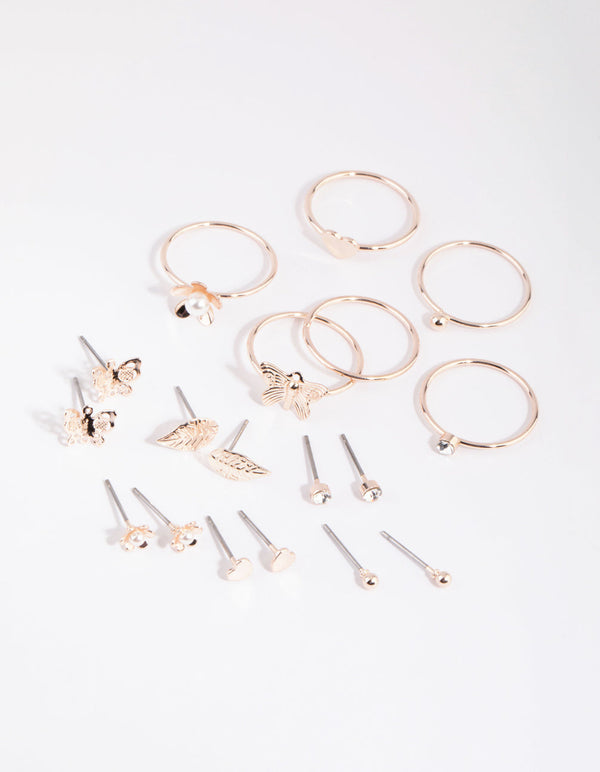 Rose Gold Garden Mixed Earring and Ring Pack