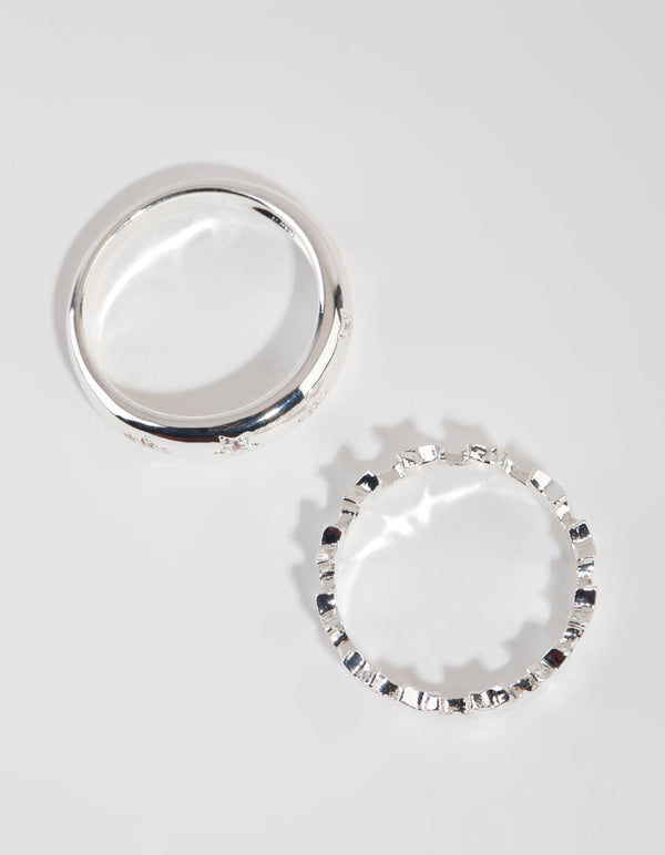 Silver Plated Diamante Star Ring Pack
