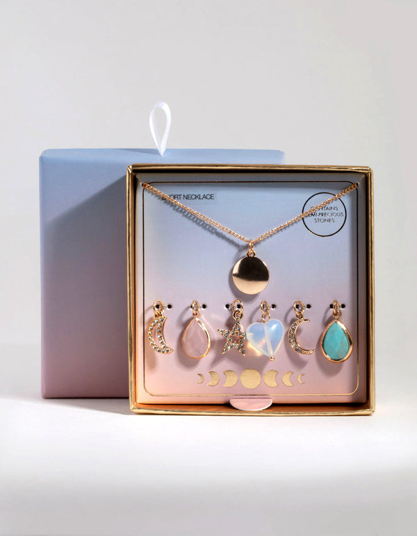 Gold Celestial Semi-Precious Charm Necklace