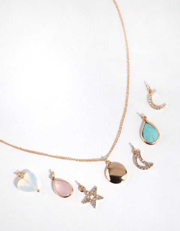 Gold Celestial Semi-Precious Charm Necklace
