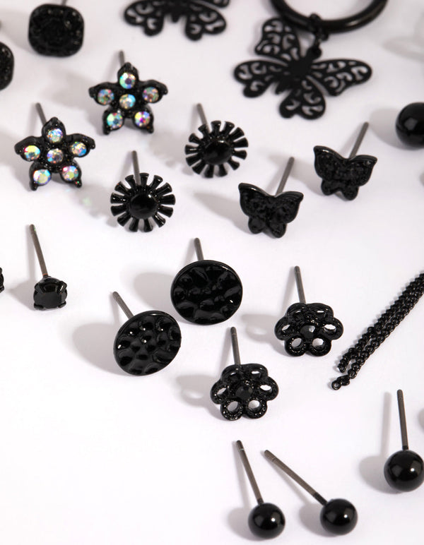 Matte Black Enamel Butterfly Earring Pack