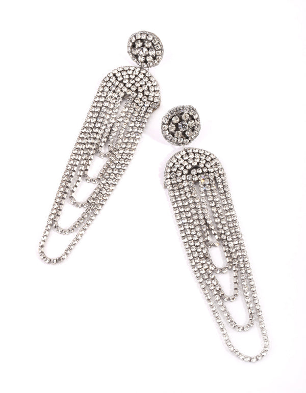 Silver Loop Diamante Drop Earrings