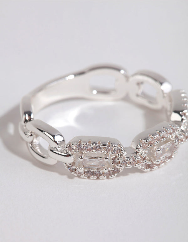 Silver Plated Cubic Zirconia Chain Ring