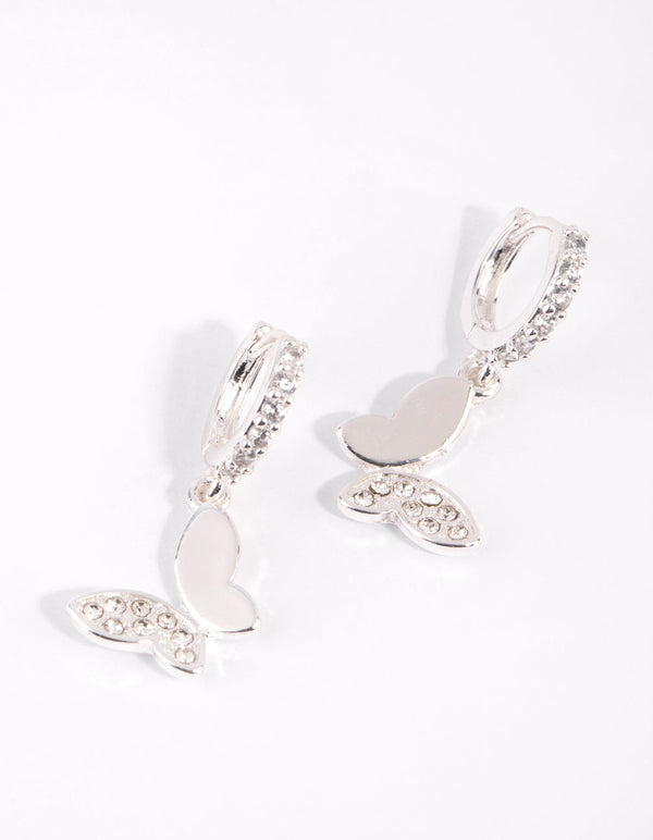 Silver Butterfly Huggie Earrings