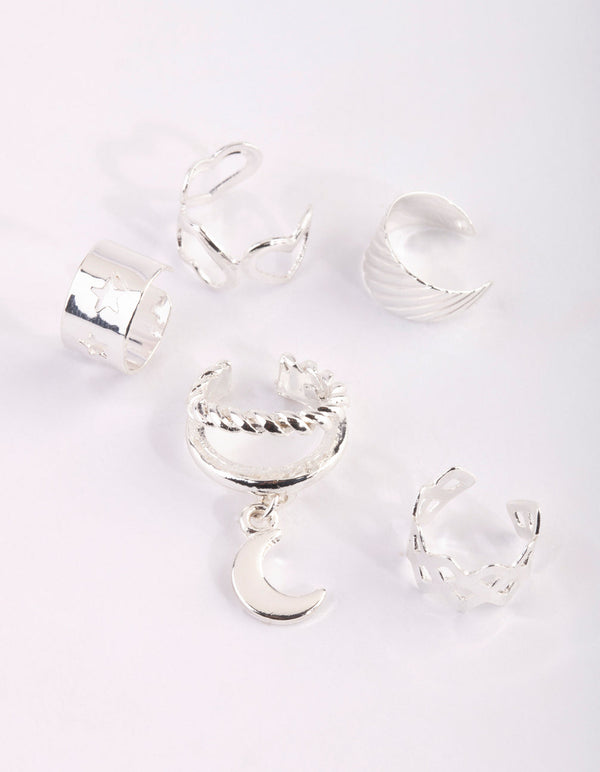 Silver Heart and Moon Ear Cuff