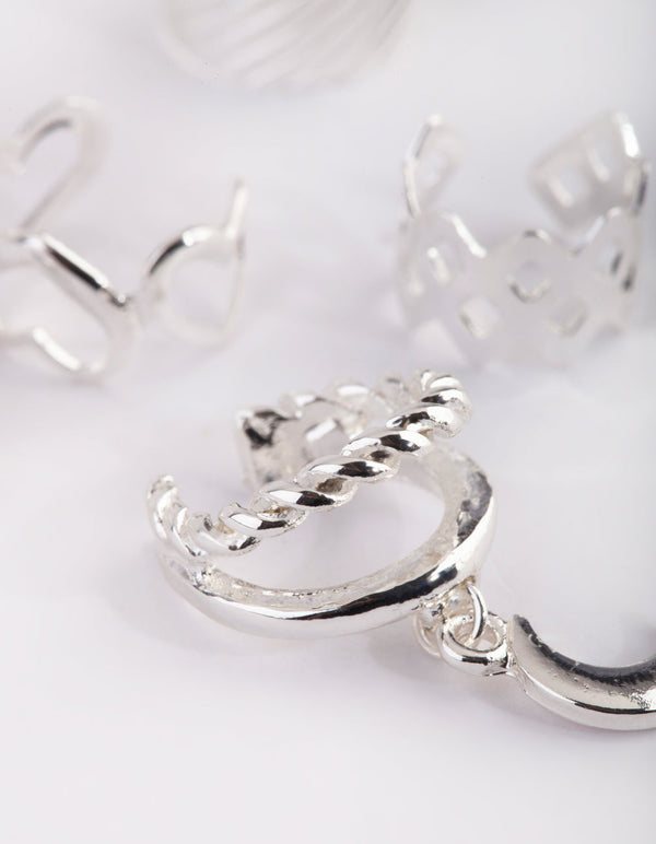 Silver Heart and Moon Ear Cuff