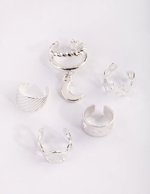 Silver Heart and Moon Ear Cuff
