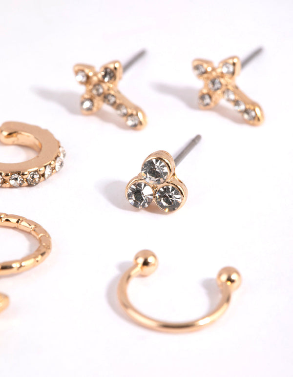 Gold Cross and Diamante Ear Cuff Stack Pack