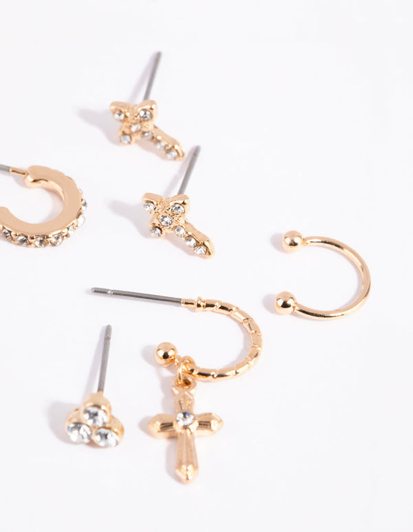 Gold Cross and Diamante Ear Cuff Stack Pack