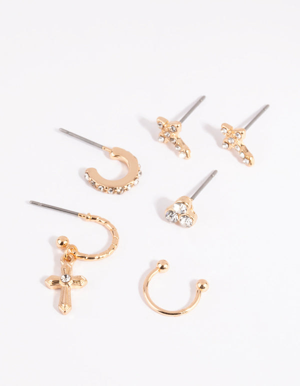 Gold Cross and Diamante Ear Cuff Stack Pack
