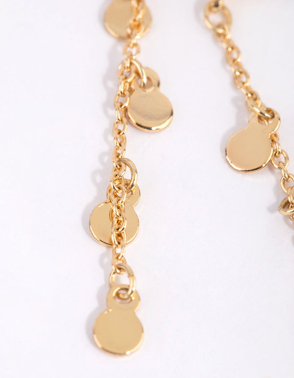 Gold Plated Disc Drop Thread Through Earrings