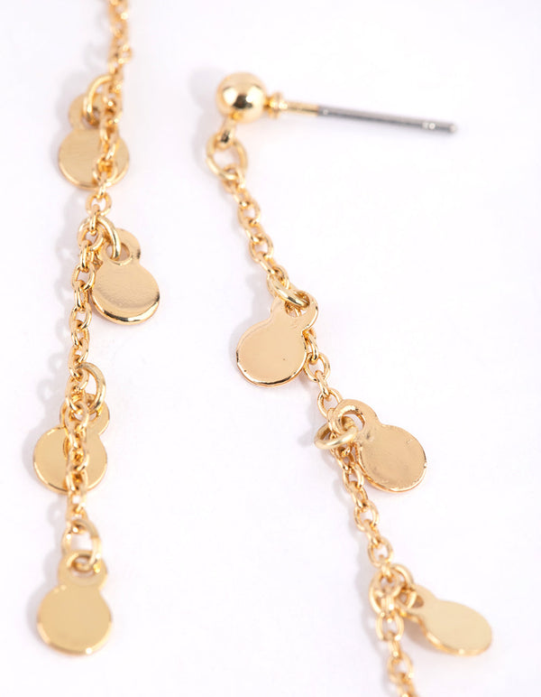 Gold Plated Disc Drop Thread Through Earrings