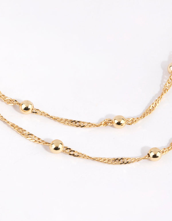 Gold Plated Ball and Twist Chain Necklace Set