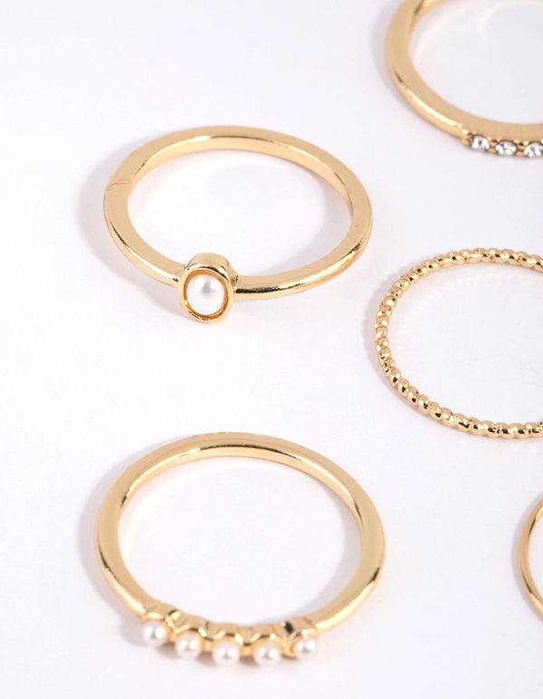 Gold Plated Freshwater Pearl Textured Ring Pack