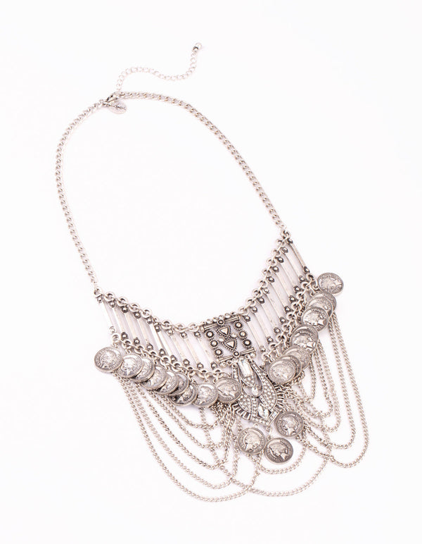Rhodium Coin and Chain Necklace