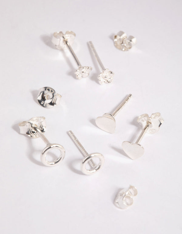 Sterling Silver Mixed Motifs Stud Earrings