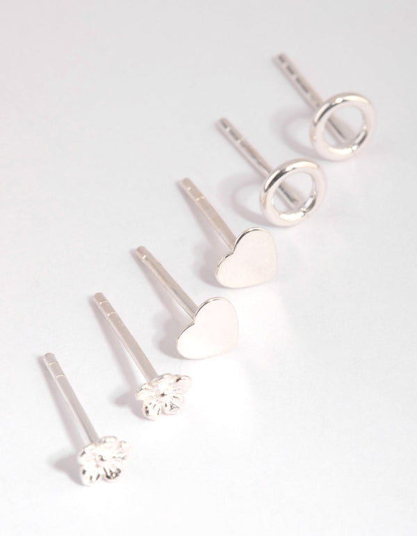 Sterling Silver Mixed Motifs Stud Earrings