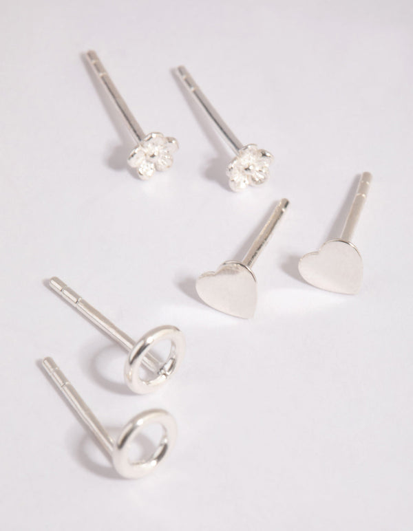 Sterling Silver Mixed Motifs Stud Earrings