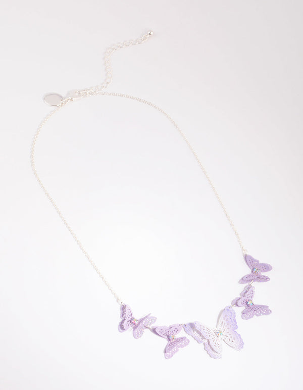 Lilac Coated Metal Butterfly Stamp Statement Necklace