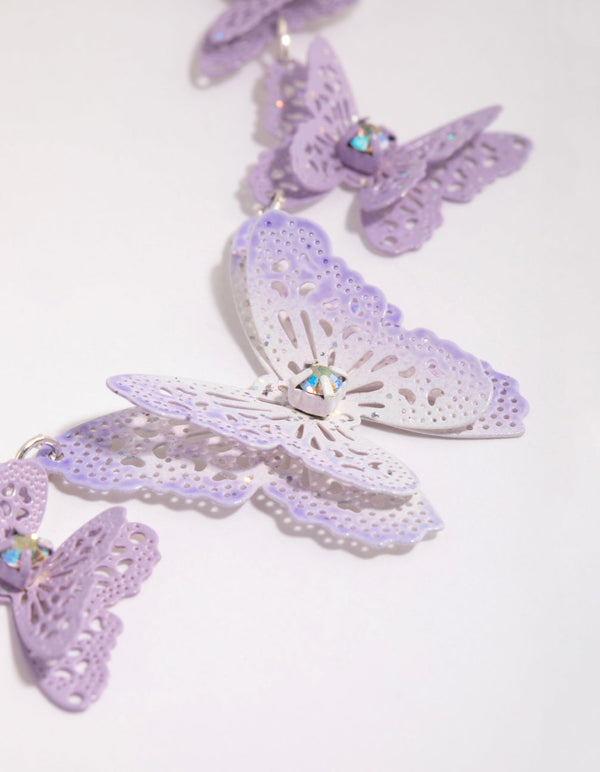 Lilac Coated Metal Butterfly Stamp Statement Necklace
