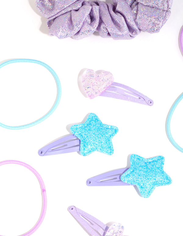 Kids Glitter Motif Hair Clips and Ties with Pouch