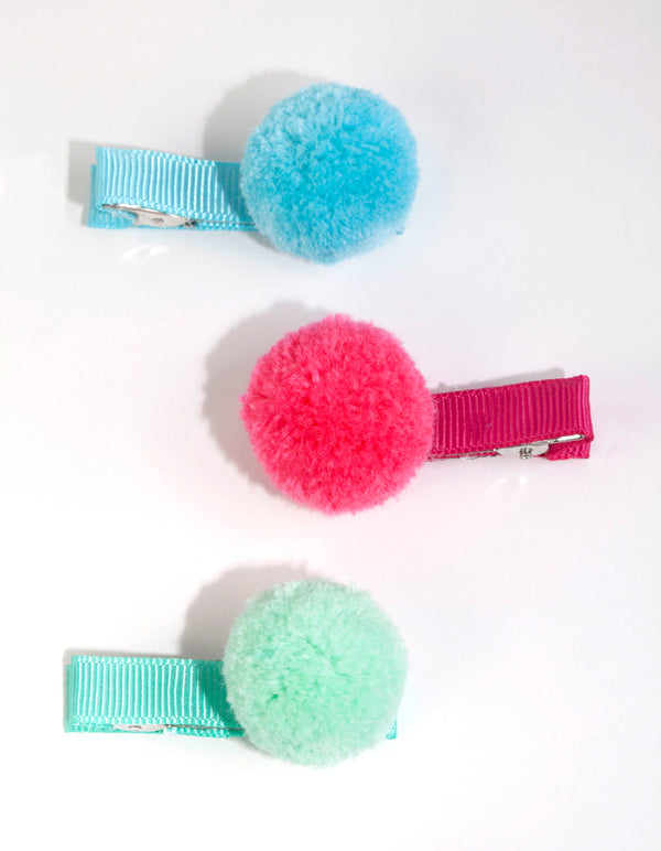Kids Fabric Pastel Pom Pom Clip Pack