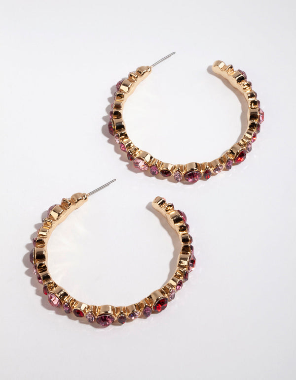 Antique Gold Stone Set Hoop Earrings