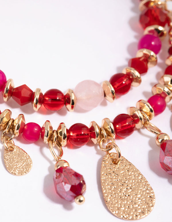 Gold Double Loop Beaded Drop Earrings