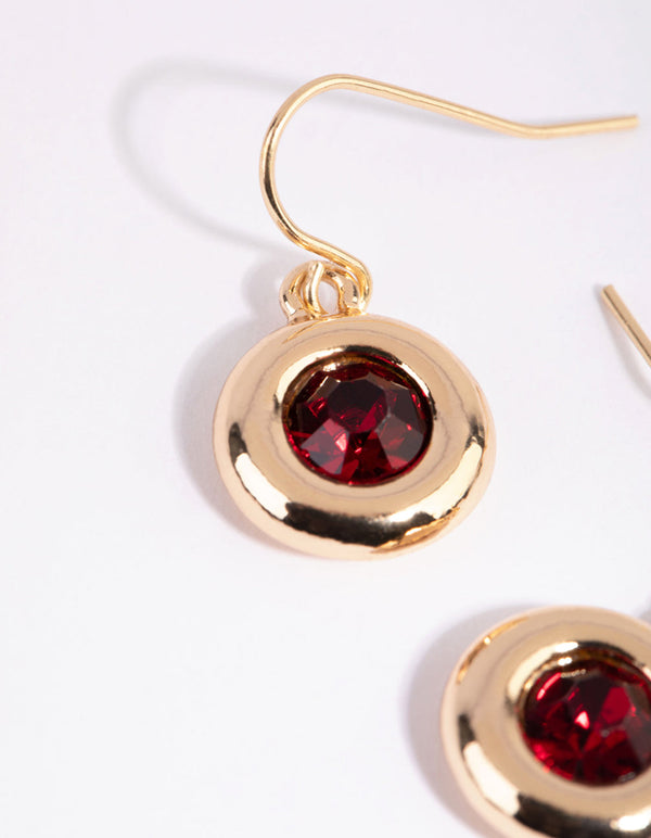 Gold and Red Circle Drop Earrings