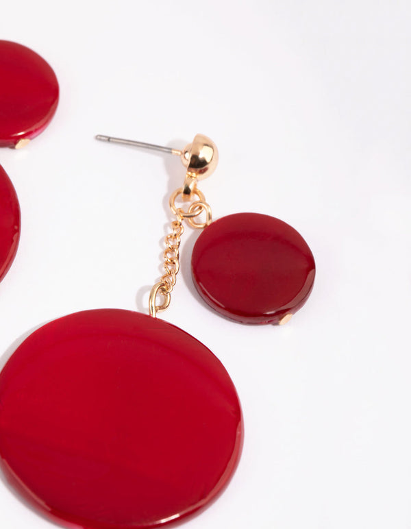 Red Double Disc Disc Flat Drop Earrings