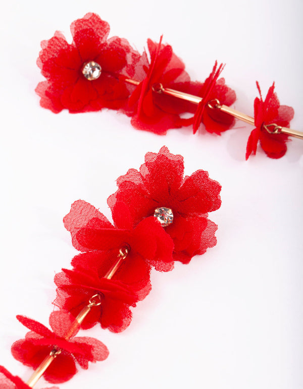 Red Flower Chain Earrings