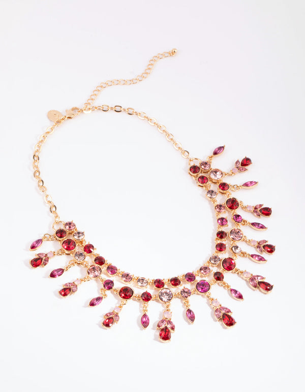 Red and Pink Mixed Cut Diamante Necklace