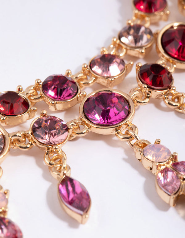 Red and Pink Mixed Cut Diamante Necklace