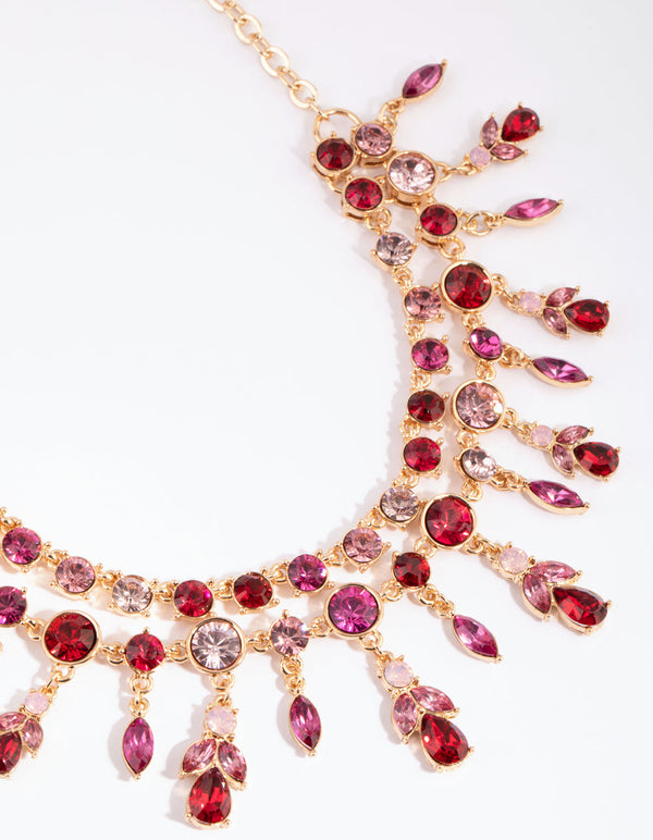 Red and Pink Mixed Cut Diamante Necklace