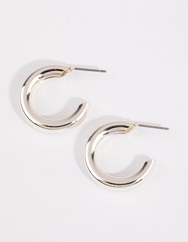 Silver Chunky Huggie Hoop Earrings