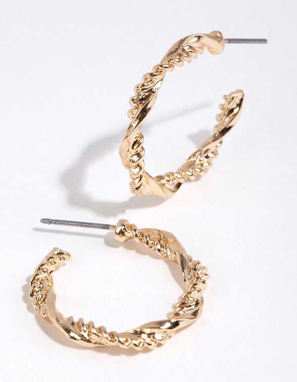 Gold Rope Twist Hoop Earrings