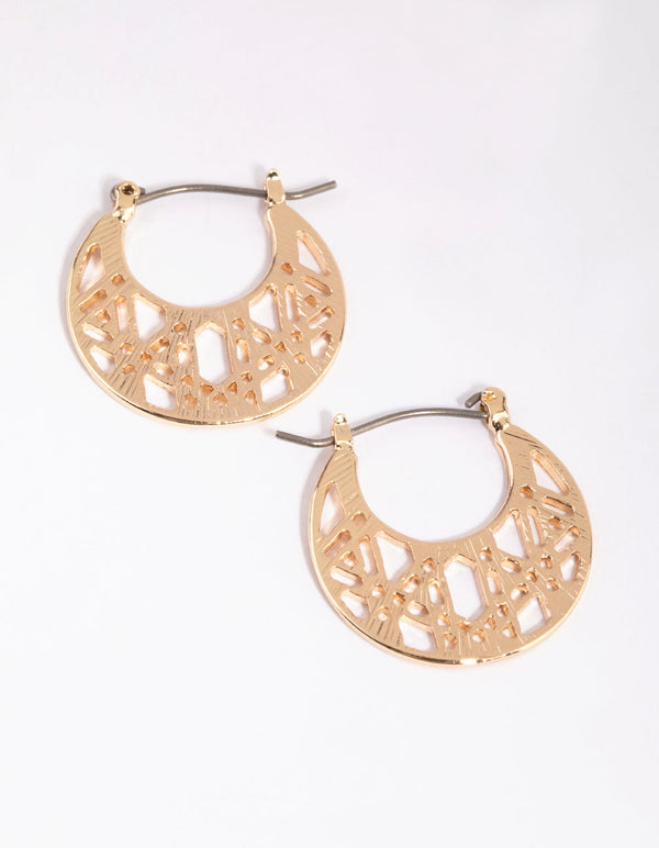 Gold Geometric Detail Hoop Earrings