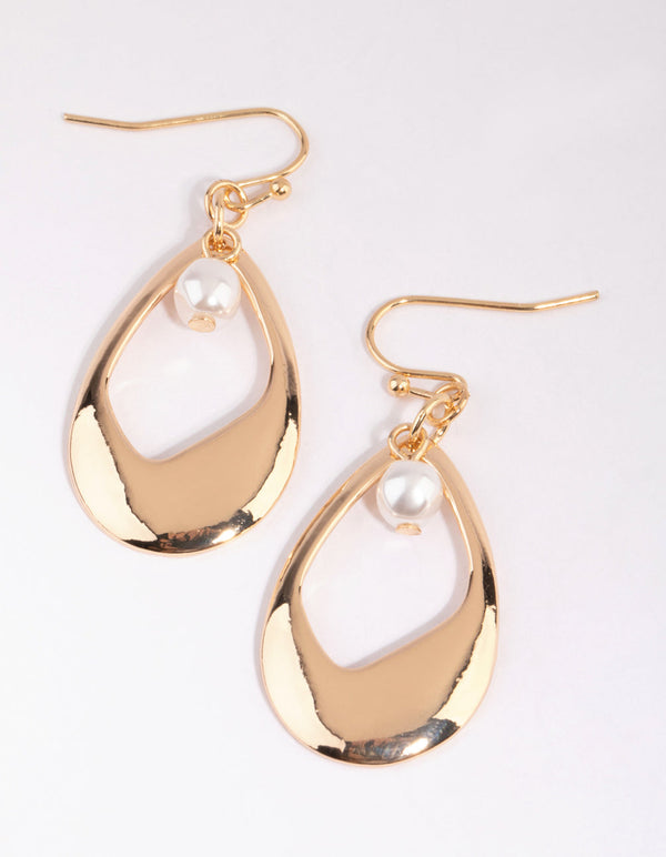Gold Pearl Teardrop Earrings
