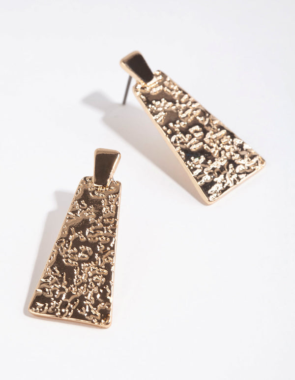 Gold Textured Trapeze Drop Earrings