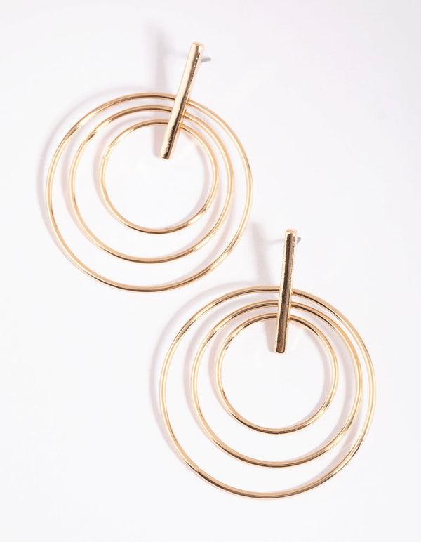 Gold Bar and Triple Circle Earrings