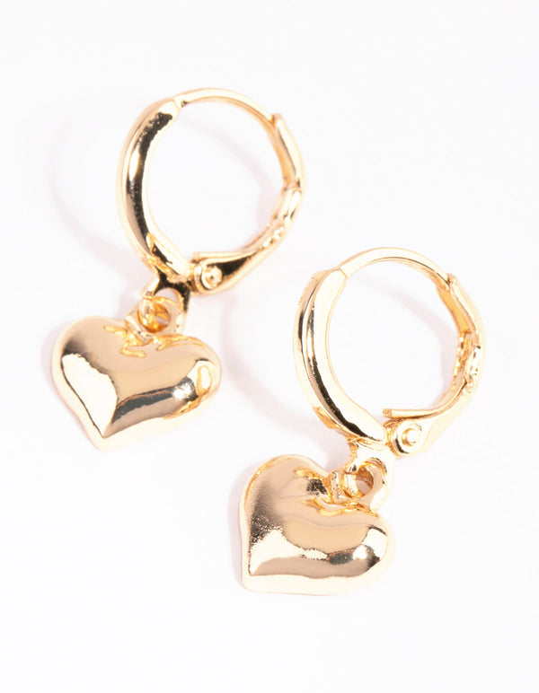 Gold Chubby Heart Huggie Hoop Earrings